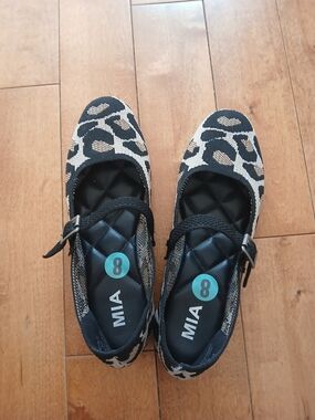 MIA Leopard-Print Fabric Mary Jane Flats with Buckle
